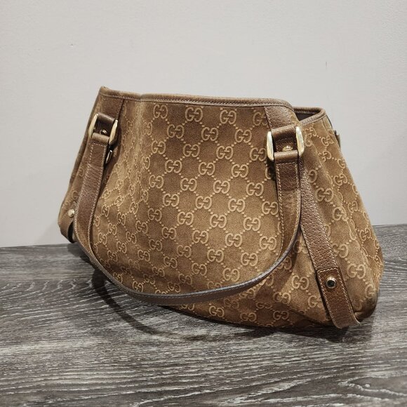 Vintage Gucci Abbey D Ring Suede Shoulder Monogram Tote Bag - Picture 1 of 13